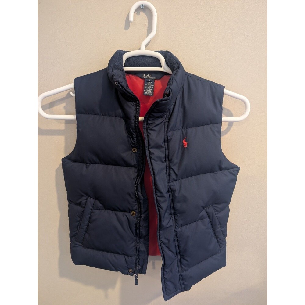 Vintage Polo Ralph Lauren Down Puffer Vest Youth Kids Size 6 Blue/Red Button Zip